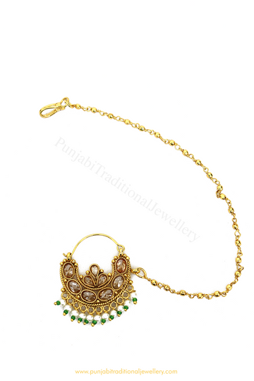 Antique Gold Plated Polki Nath By PTJ